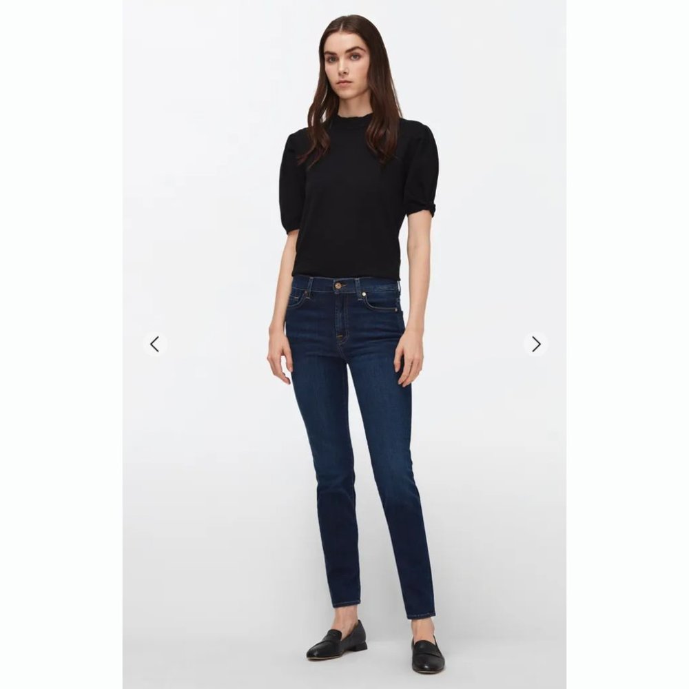 7 For All Mankind Roxanne Straight Leg Jeans in Dark Blue
